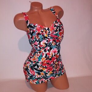 Anne Cole Swim Tankini Top 16W Tank Colorful Abstract Lightly Lined Wireless